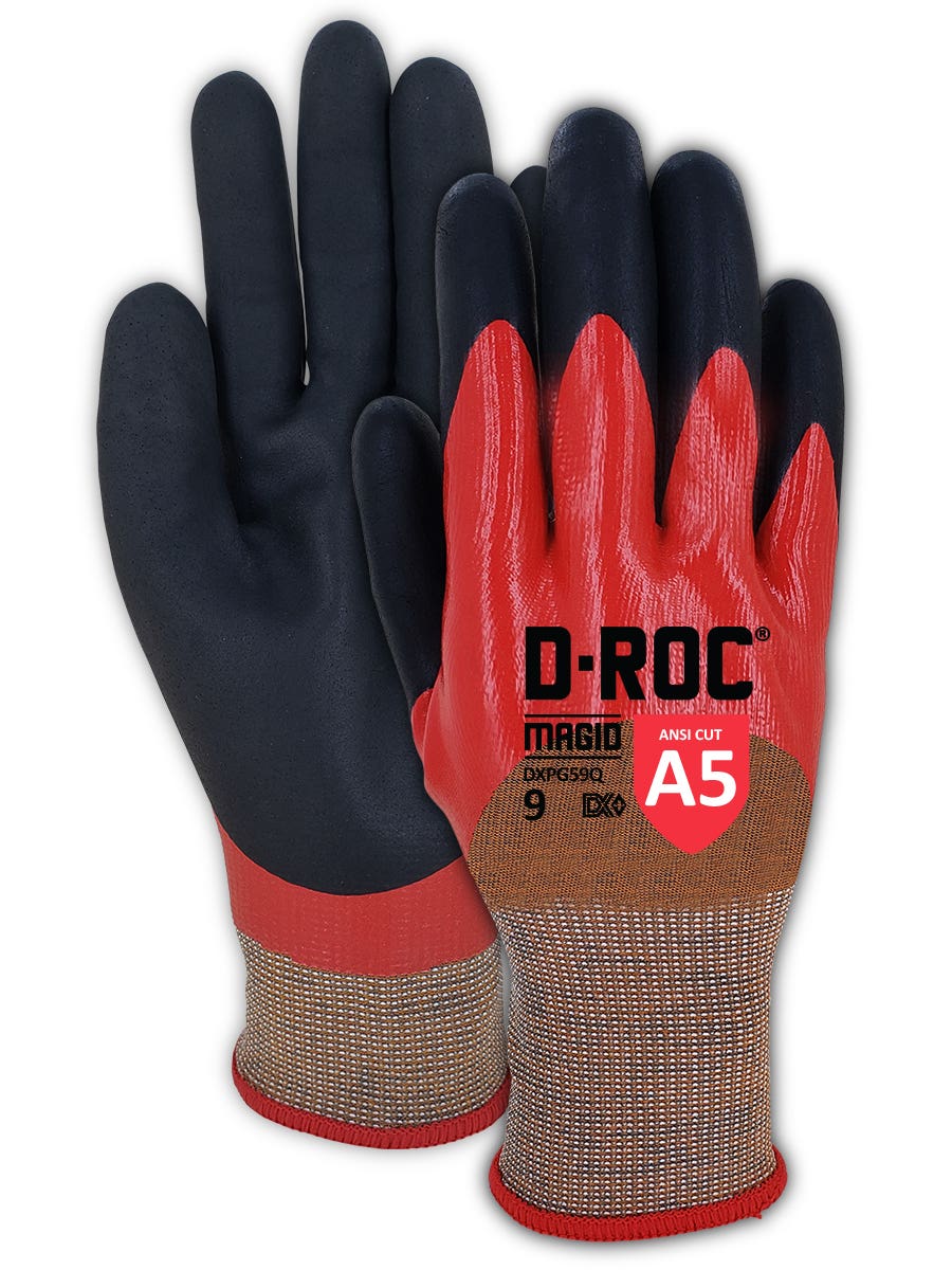  Magid&reg; D-ROC&reg; DX+ Technology&reg; DXPG59Q 18-Gauge Double-Dipped Foam Nitrile 3/4 Coated Coreless Work Glove &ndash; Cut Level A5
