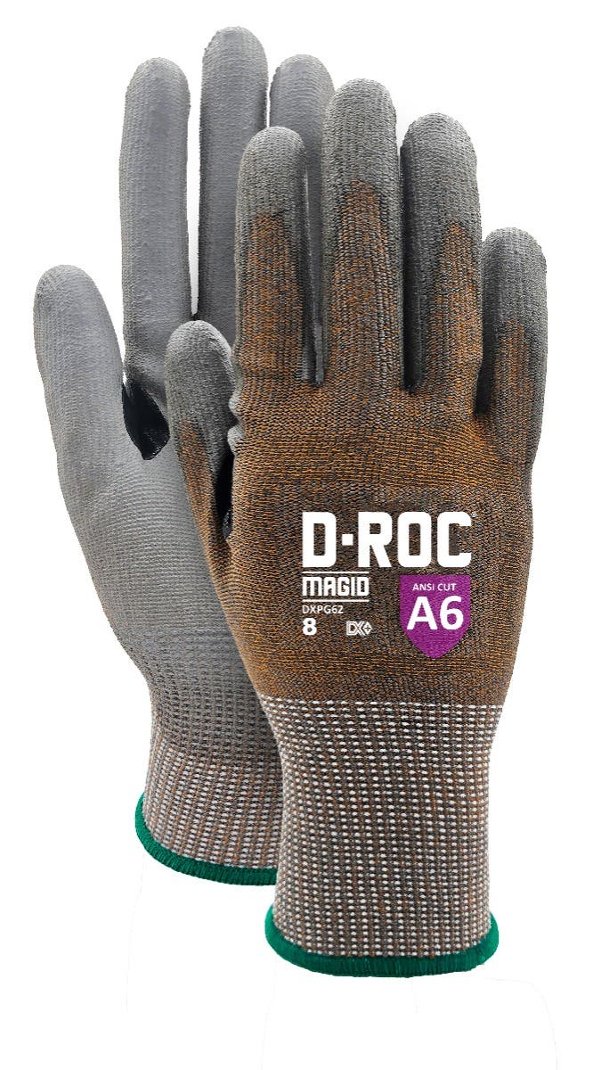 Magid&reg; D-ROC&reg; DX+ Technology&reg; DXPG62 13-gauge Polyurethane Palm Coated Coreless Work Glove &ndash; Cut Level A6