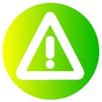 Icon of an exclamation mark inside a triangle inside a green circle