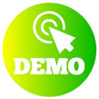 Icon of an arrow pointing to a bullseye with the word DEMO underneath inside a green circle
