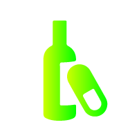 Picture of a liquor bottle and prescription pill.