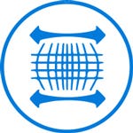 Icon showing a piece of work glove fabric with blue arrows stretching the fabric to illustrate durability.