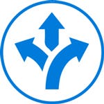An icon showing three blue arrows pointing in different directions to illustrate versatility.