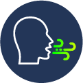 An icon showing the outline of a person's head with curled lines coming out of their mouth to represent moisture loss from respiration.