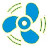 Icon of a blue fan in motion