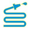 Icon of a blue hose with a drop of water coming out the nozzle