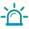 Icon of a light with blue rays coming out of the bulb, indicating an emergency