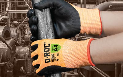 A graphic of three layers that make up the oil-resistant, cut-resistant TriTek coated work glove with drops of oil being absorbed and deflected.