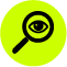 Graphic of an eye looking through a magnifying glass inside a yellow circle