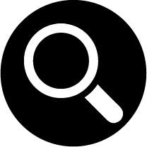 Icon of a white magnifying glass on top of a black circle