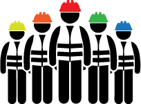 Icon of special workers with different colored helmets