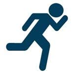 Dark blue stick figure running to the right