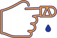 Icon of an injured and bandaged finger with blue drop of blood