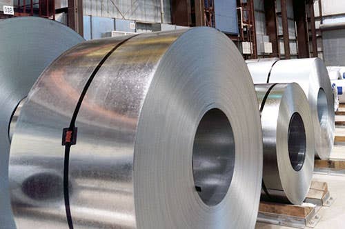 Large metal wheels in a warehouse