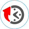 An icon of a clock with a red arrow on the left representing ppe efficiency