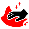 Icon of a hand using a red cloth to clean