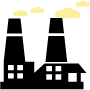 Icon of a plant with smokestacks puffing smoke