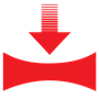 Icon of an arrow pointing down at a rectangle with rounded, indented sides