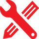 Icon of a red wrench on top of a red pencil