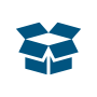 An icon showing a blue, open cardboard box.