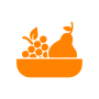 An orange icon showing a bowl of fruit including grapes and a pear.