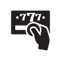 A black icon showing a lottery ticket with a hand using a coin to scratch off the ticket.