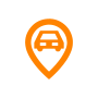 An orange icon showing a location dot with a car in the middle.