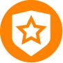 An icon of an orange circle with a white image in the middle showing a badge with a star in the middle.