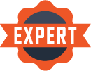 An icon of a badge that says expert