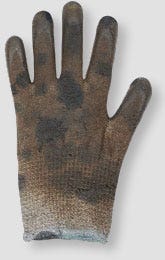 Image of a glove with excessive saturation that needs to be discarded and replaced