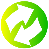 Icon of two arrows on a green background in a circular pattern