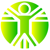 Green and yellow icon of a worker moving